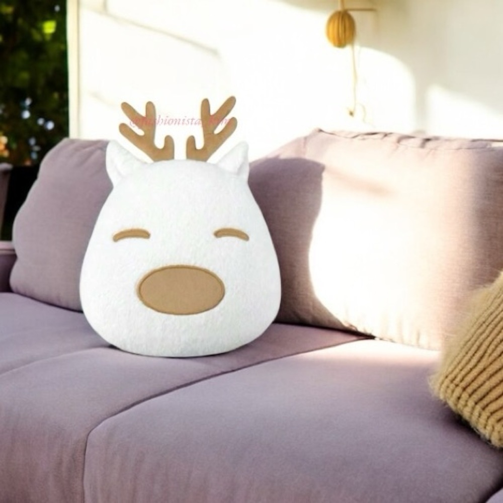 White Reindeer Pillow winter Christmas pillow NWT